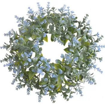 Věnec Plastový věnec s modrými květy 27 cm