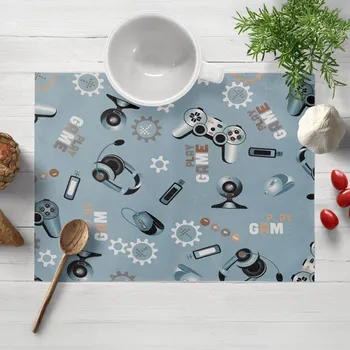 prostírání Dětské bavlněné prostírání na stůl Sandra SA-588 Play Game na modrém 35x45 cm