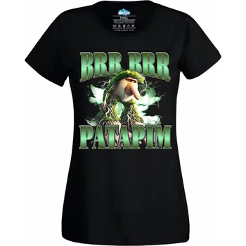 Dámské tričko Dámské tričko Italský Brainrot Brr Brr Patapim (Velikost: 4XL, Barva: Černá)