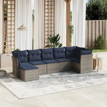 7dílná zahradní sedací souprava s poduškami šedá polyratan Šedá3263197