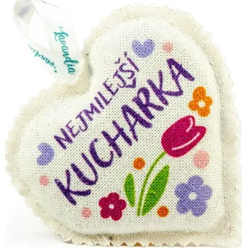 Lavandia Vonné levandulové srdíčko k zavěšení s BIO levandulí Vzor: Nejmilejší kuchařka s levandulí