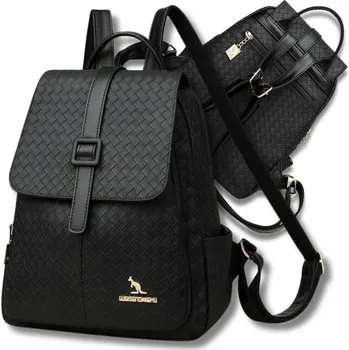 Městský batoh Plecak damski czarny skórzany elegancki eko kůže městský pletený školní