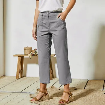 Rovné strečové 7/8 kalhoty šedá 42