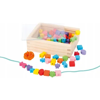 Dětské navlékací korálky Dřevěné KORÁLKY k NAVLÉKÁNÍ, více než 80 ks