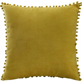 Povlak na polštářek Povlak na polštář s bambulkami hořčicově žlutý 45x45 elegantní dekorativní do obýváku