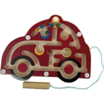 Dřevěná hračka Bigjigs Toys Dřevěný magnetický labyrint Červené auto