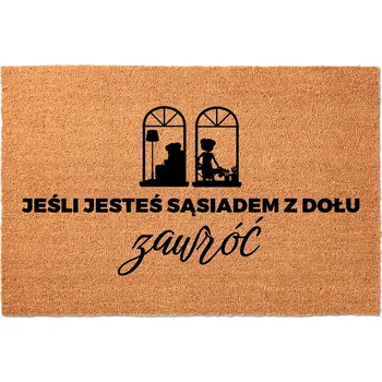 KOKOSOVÁ ROHOŽKA 40X60 BÉŽOVÁ KE DVEŘÍM NÁPIS SOUSEDÉ ZESPODA – OTOČTE SE