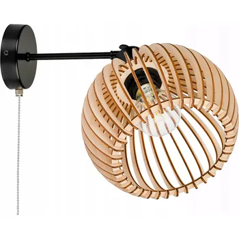 Nástěnné svítidlo Nástěnná lampa E27 loft KULA XL dřevo + vypínač on/off řetízkový