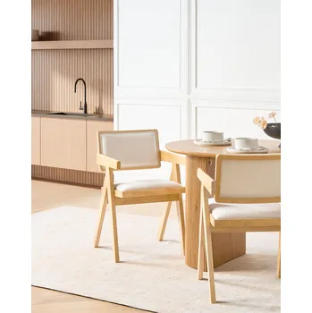 Jídelní židle Sada 2 jídelních židlí světle hnědá čalouněné sedáky a opěradla rám z kaučukového dřeva kuchyně jídelna retro styl Beliani