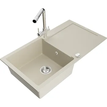 Granitový dřez MEXEN/S - Leo granitový dřez s odkapávačem včetně baterie Duero, béžová 6501-69-671600-00