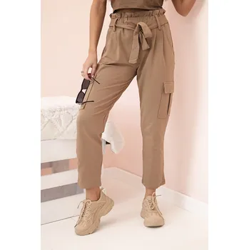Dámské kalhoty Kesi Dámské cargo kalhoty 69387 s vysokým pasem Barva: Béžová - tmavě, Velikost: UNI
