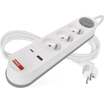 Prodlužovací kabel Prodlužovací přívod 3 zásuvky 2m EMOS P1312FC USB s vypínačem