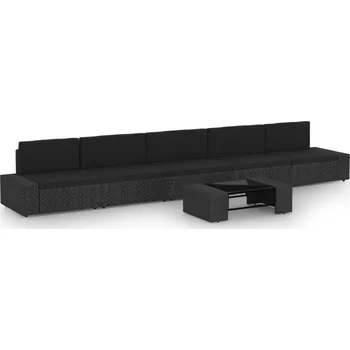 6dílná zahradní sedací souprava s poduškami černá polyratan Černý3067143