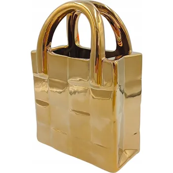 Váza Keramická váza zlatá ve tvaru kabelky 19,5 cm – elegantní dekorace