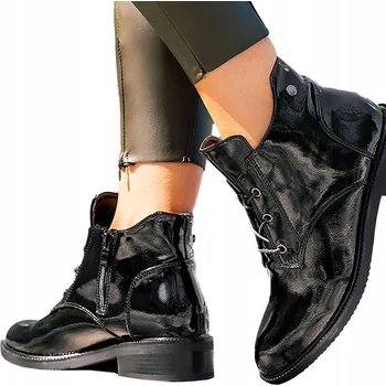 Dámská zimní obuv DÁMSKÉ KOTNÍKOVÉ BOTY LAKOVANÉ NA NÍZKÉM ŠNĚROVACÍM KOTNÍKU CASU ČERNÉ vel. 40