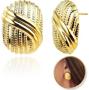 Náušnice Flamenco Mystique Náušnice z nerezové oceli pozlacené 14k zlatem oválné KST3384