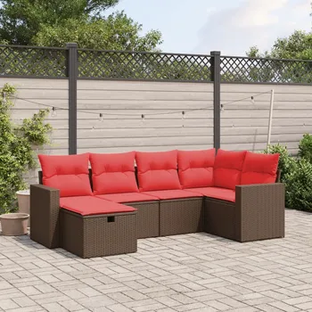 6dílná zahradní sedací souprava s poduškami hnědá polyratan Hnědá3263490
