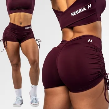 Dámské kraťasy NEBBIA - Push-up šortky se šněrováním STRONG BEAUTY 429 (dark red) - M