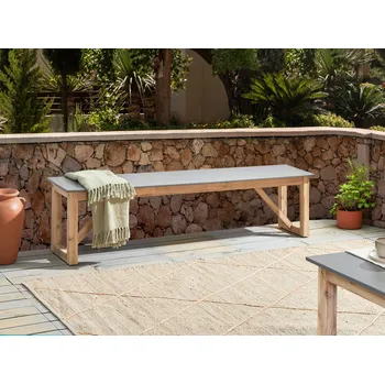 Zahradní lavice Zahradní lavice šedá betonová sedací část světlý rám z akátového dřeva pro 3 osoby moderní styl zahrada exteriér Beliani