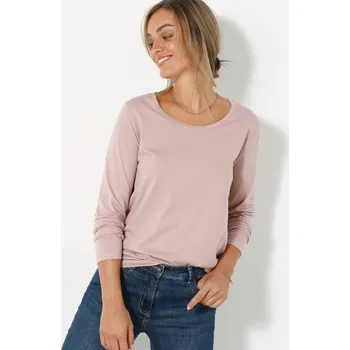 Dámské tričko Blancheporte Jednobarevné tričko s kulatým výstřihem a dlouhými rukávy růžová 52