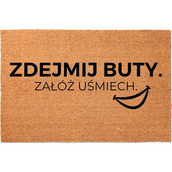 Rohožka KOKOSOVÁ ROHOŽKA 40X60 BÉŽOVÁ KE DVEŘÍM HIT NÁPIS BOTY OUT, ÚSMĚV ON