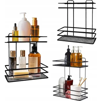 Koupelnový nábytek ČERNÁ MATNÁ KOUPELNOVÁ POLICE 2-PATROVÁ OBDÉLNÍKOVÁ KOVOVÁ ODOLNÁ