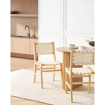 Jídelní židle Sada 2 jídelních židlí světle hnědá světle béžová kaučukové dřevo sedadlo a opěradlo z umělé kůže kuchyně jídelna boho styl Beliani