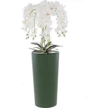 umělá květina Orchidej umělá bílá kytice s květinami H 107,5 cm zelený květináč s drážkami