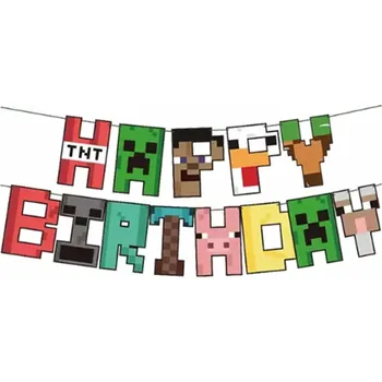Závěsná dekorace na oslavu narozenin - HAPPY BIRTHDAY - MINECRAFT (Značka: HAPPY LIFE)