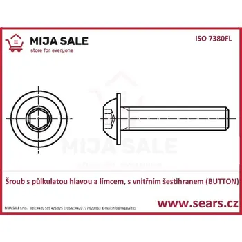 Šroub ISO 7380-2 10.9 - M 3x 10 - Šroub s půlkulatou hlavou a límcem, s vnitřním šestihr BUTTON