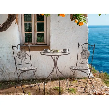Zahradní stůl Zahradní bistro stůl černý kovový železný kulatý 60 cm mozaikový vzor vintage styl venkovní nábytek Beliani