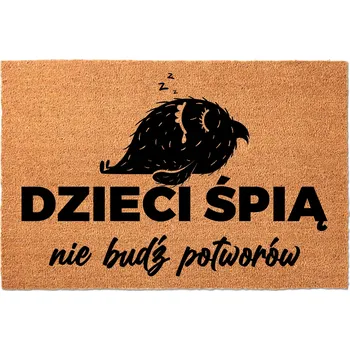 KOKOSOVÁ ROHOŽKA 40X60 BÉŽOVÁ KE DVEŘÍM HIT NÁPIS DĚTI SPÍ – TICHO!