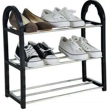 Botník BOTNÍK POLICE REGÁL DO PŘEDSÍNĚ 3 ÚROVNĚ SKLÁDACÍ ČERNÝ