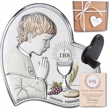 Obraz PAMÁTKA PRVNÍHO SVATÉHO PŘIJÍMÁNÍ STŘÍBRNÝ OBRAZ S VĚNOVÁNÍM + DÁREK