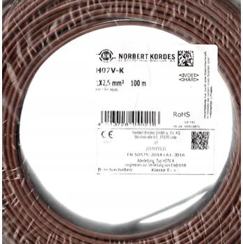 elektrický kabel H07V-K Instalační vodič LgY NORBERT KORDES 1 x 2,5 mm2 / 100 m
