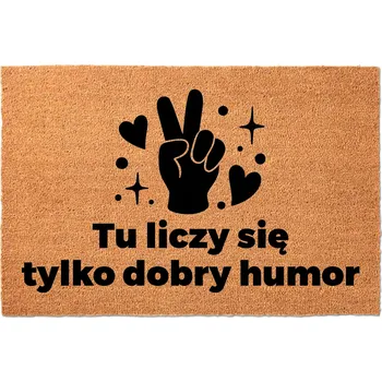 KOKOSOVÁ ROHOŽKA 40X60 BÉŽOVÁ KE DVEŘÍM NÁPIS DŮLEŽITÁ JE DOBRÁ NÁLADA