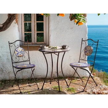Zahradní sestava Zahradní bistro sada černá kovová železná mozaikový vzor vintage styl venkovní nábytek Beliani