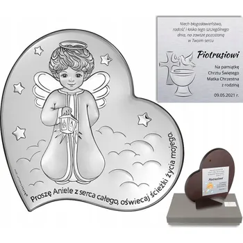 Obraz Dárek na křtiny pro Holčičku Stříbrný obrázek Andílek s lucerničkou Gravírování