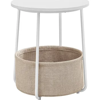 Noční stolek Noční stolek / Boční odkládací stolek Fredheim - kulatý - 45x50 cm | bílý a béžový