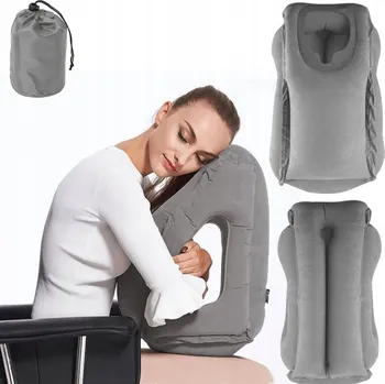 Polštář POLŠTÁŘ NAFUKOVACÍ VELUROVÁ CESTOVNÍ PODLOŽKA LETADLA POD BRADU A MAZLENÍ OPĚRADLA