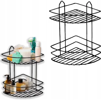 Drátěná police ROHOVÁ POLIČKA DO KOUPELNY ČERNÁ MATNÁ ODOLNÁ KOVOVÁ DRÁTĚNÁ DO KUCHYNĚ