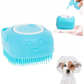 Kosmetika pro psa KARTÁČ DO KOUPELE A MYTÍ PSA, KOČKY S DÁVKOVAČEM NA ŠAMPON NEBO TEKUTÉ MÝDLO, SILIKONOVÝ