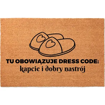 KOKOSOVÁ ROHOŽKA 40X60 BÉŽOVÁ S NÁPIS HUMOR PAPUČE + NÁLADA = DRESS CODE
