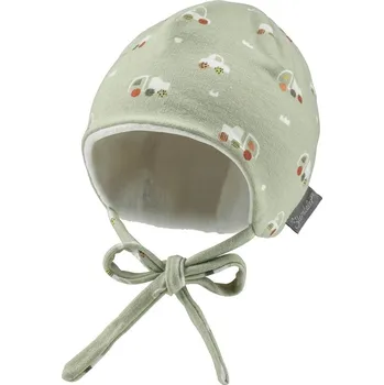 Kojenecká čepice STERNTALER Čepice na zavazování podšitá autíčka světle zelená chlapec vel. 45 cm - 6-9 m - VÝPRODEJ