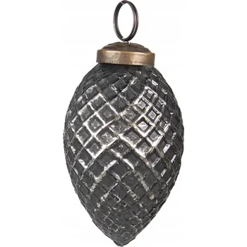 Vánoční ozdoba Černo-stříbrná starožitná skleněná ozdoba ve tvaru kužele - 4x7 cm