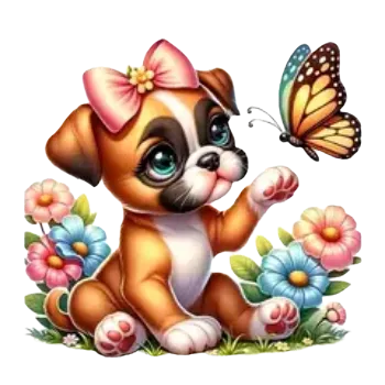 Nažehlovací obrázek - štěně a motýl I (8,0 x 7,7 cm)