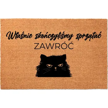 KOKOSOVÁ ROHOŽKA 40X60 BÉŽOVÁ KE DVEŘÍM S VTIPNÝM NÁPIS "UKLIZENO – OTOČ SE"