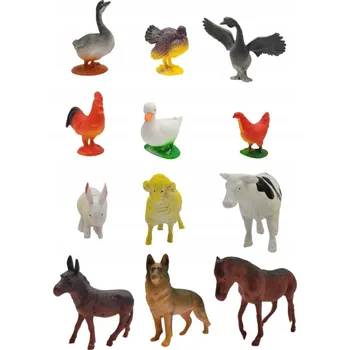Figurka DOMÁCÍ ZVÍŘATA figurky 12 kusů FARMA Kůň, Pes, Husa, Kráva, Slepice, Kachna