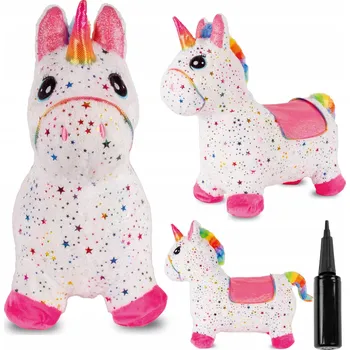 plyšák Plyšový skákací jednorožec pro děti bílý s hvězdičkami a pumpičkou