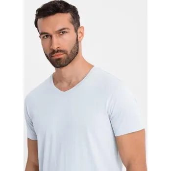 Pánské tričko Pánské klasické bavlněné tričko BASIC s kulatým výstřihem – světle šedé V23 OM-TSBS-0237